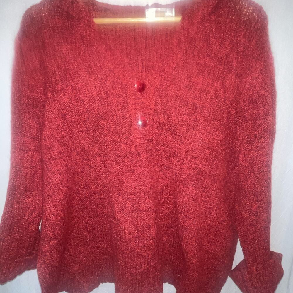 3X Dress Barn knit Sweater Red Ling Sleeve Fuzzy